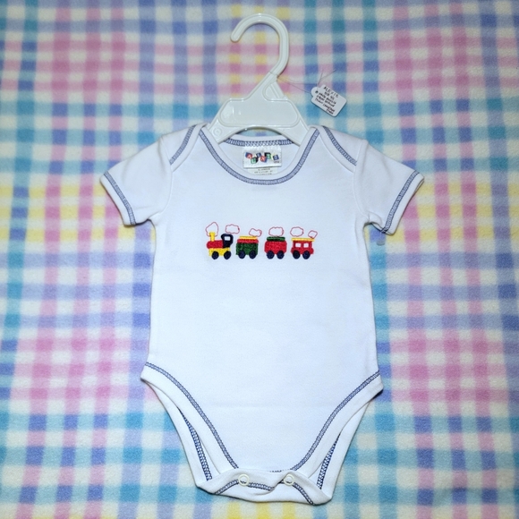 ALEXIS 🚂 Multi Bright Color Embroidered Choo-Choo Train Bodysuit Onesie NB - Picture 10 of 10